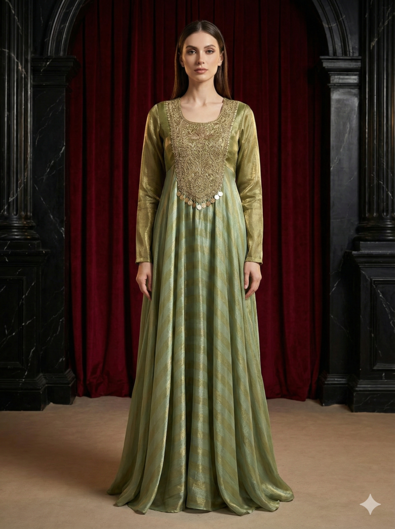 Olive Gold Embroidered Gown