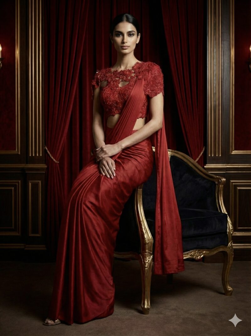 Crimson Lace Drape Saree
