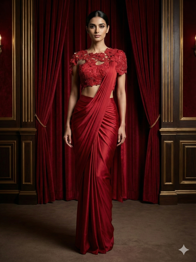 Crimson Lace Drape Saree