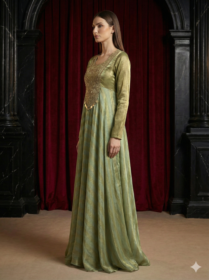 Olive Gold Embroidered Gown