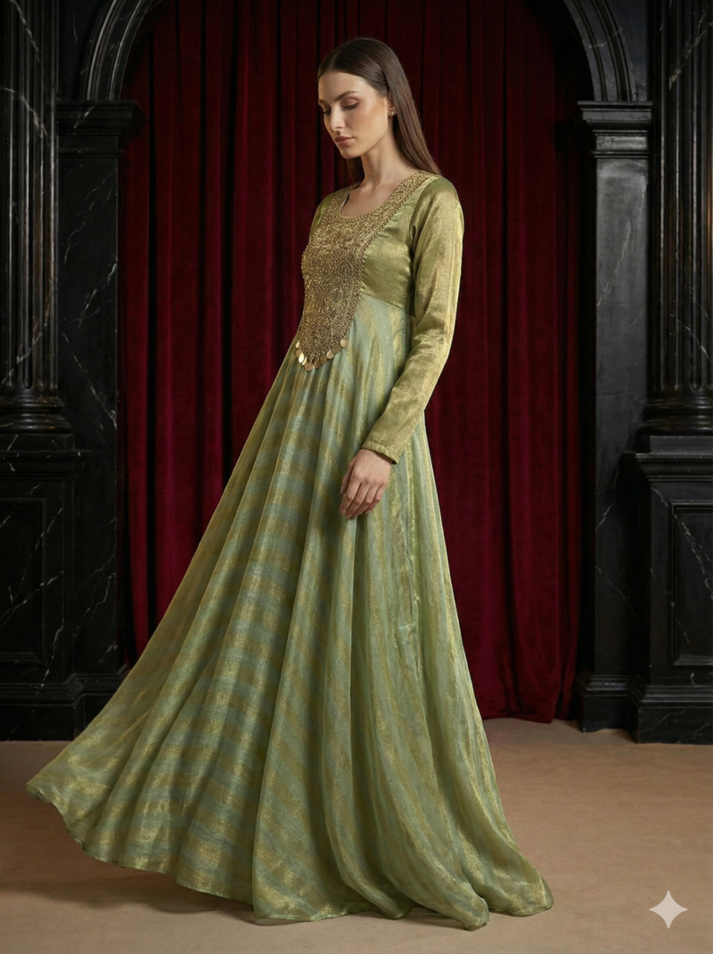Olive Gold Embroidered Gown