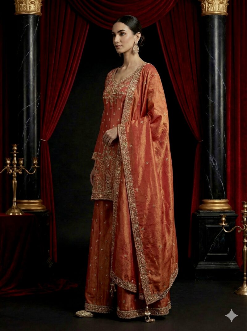 Rust Gold Embroidered Suit