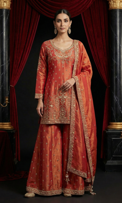 Rust Gold Embroidered Suit