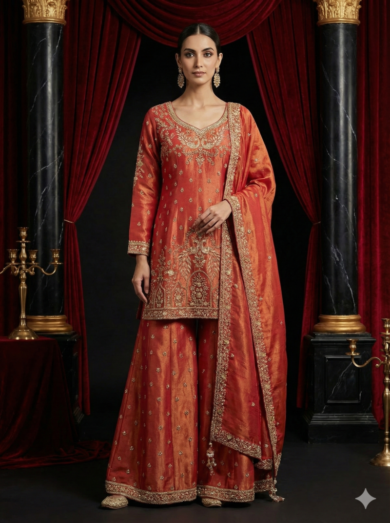 Rust Gold Embroidered Suit