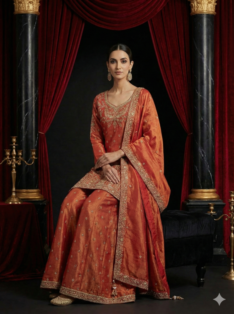 Rust Gold Embroidered Suit