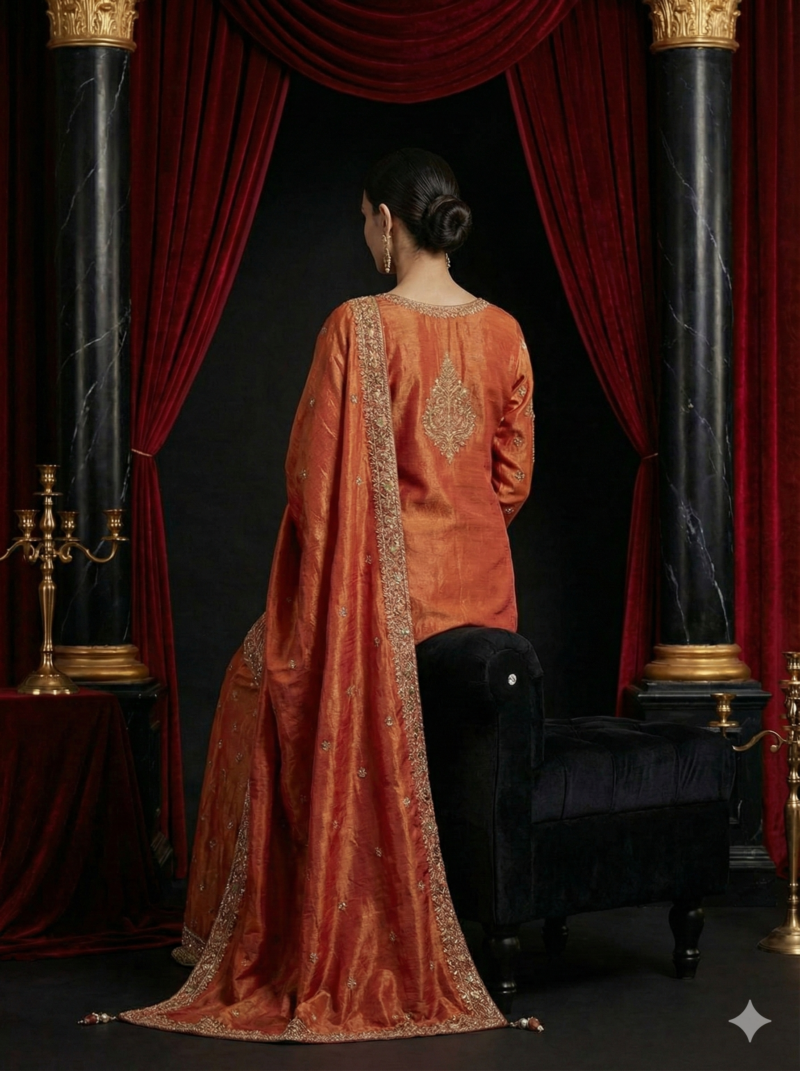 Rust Gold Embroidered Suit