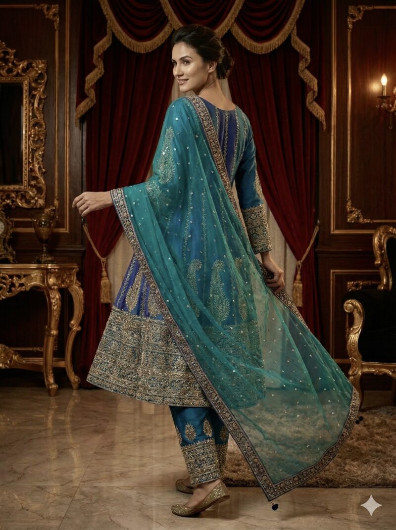 Teal Blue Zari Elegance