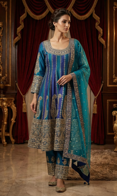 Teal Blue Zari Elegance