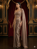 Champagne Draped Embroidered Elegance