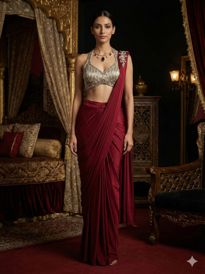 Royal Maroon Draped Saree