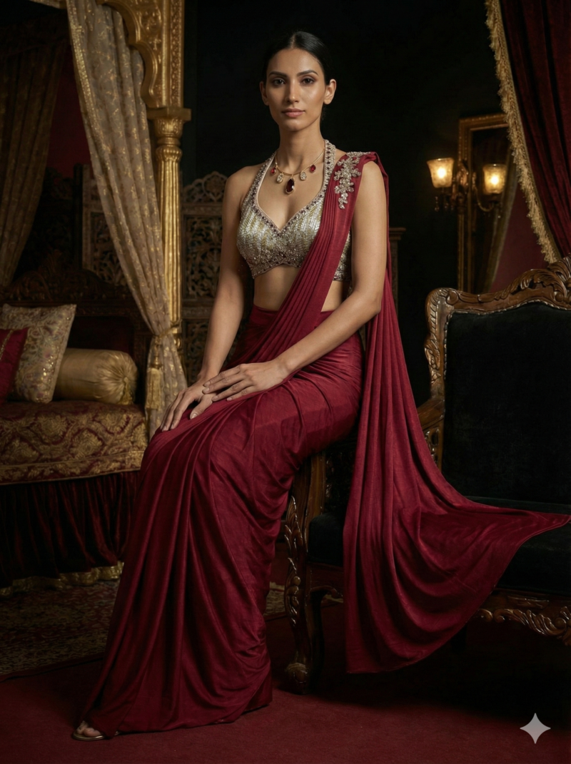 Royal Maroon Draped Saree
