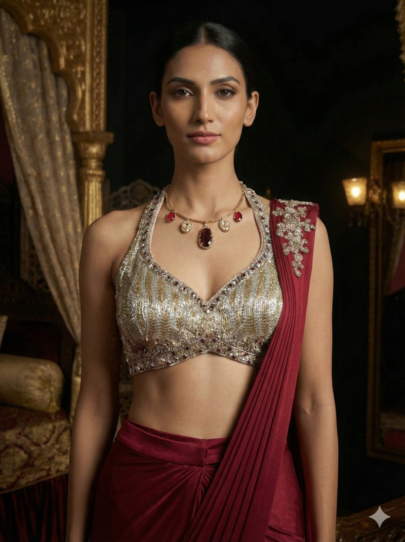 Royal Maroon Draped Saree