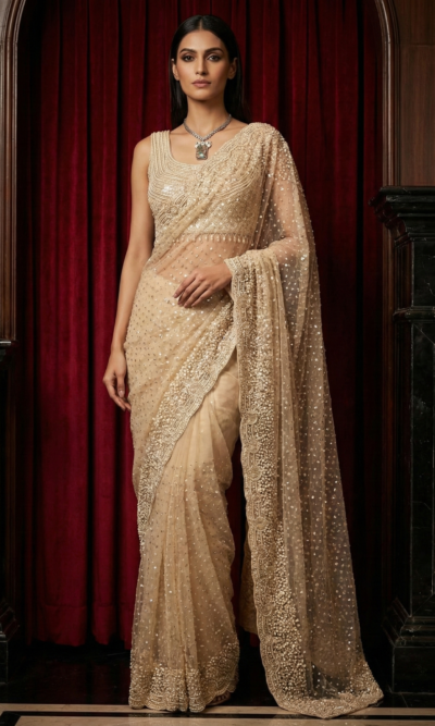 Ivory Pearl Elegance Saree