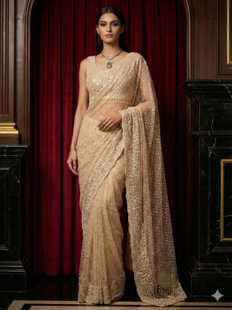 Ivory Pearl Elegance Saree