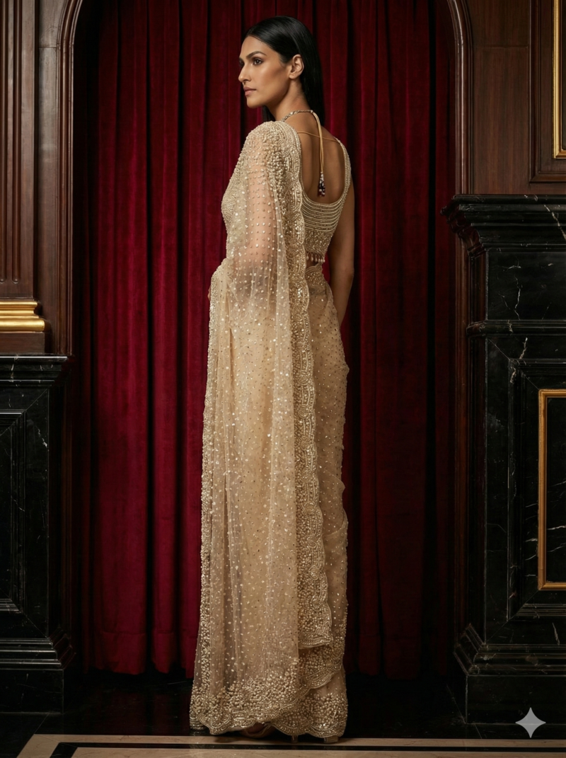 Ivory Pearl Elegance Saree