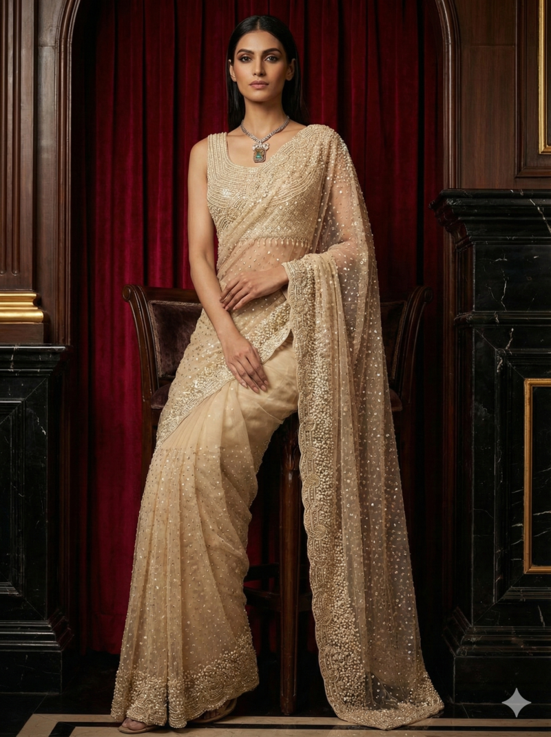 Ivory Pearl Elegance Saree