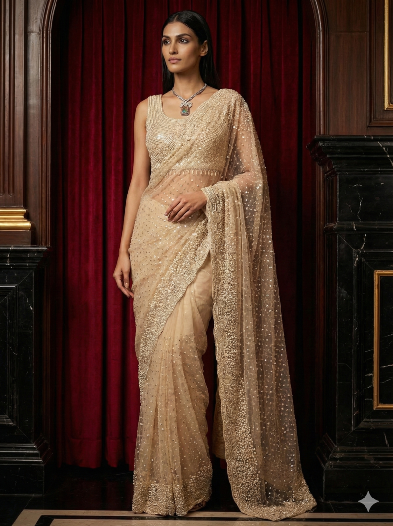 Ivory Pearl Elegance Saree