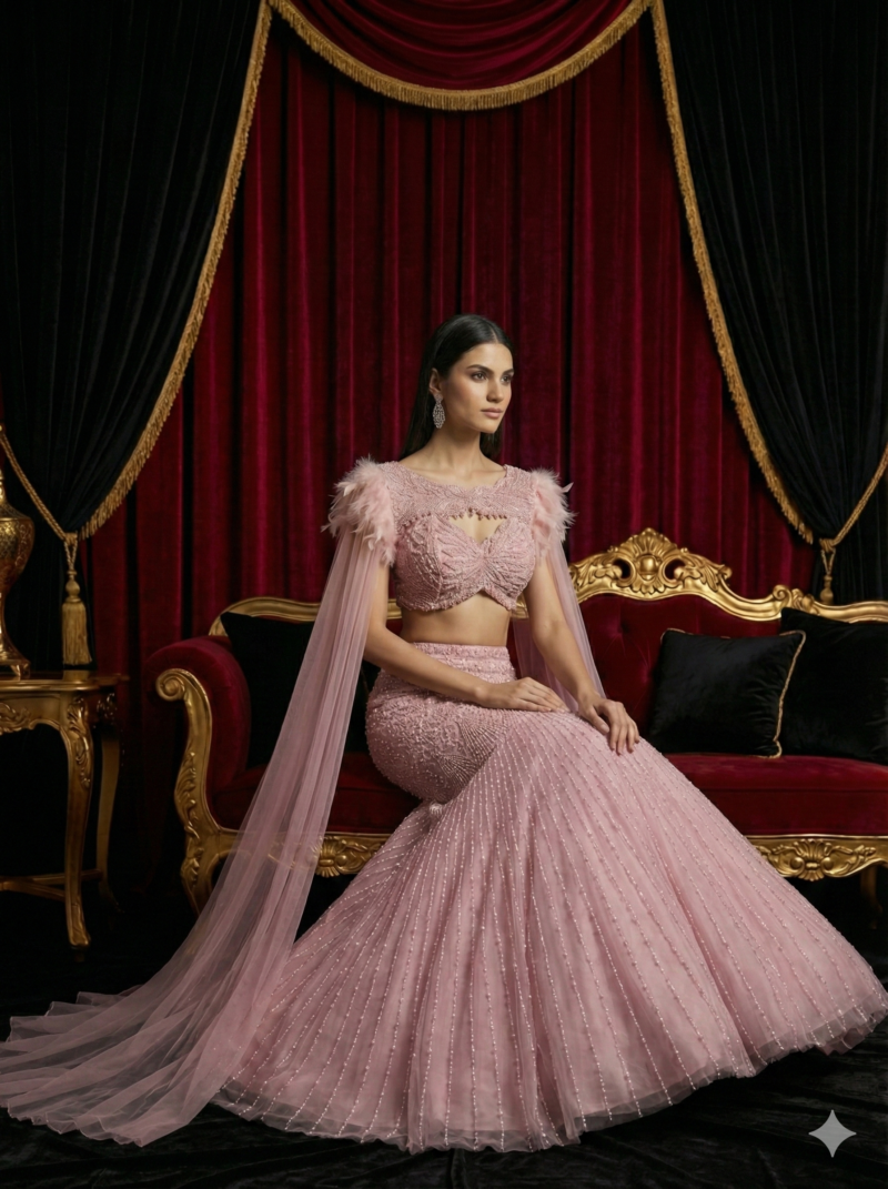 Blush Feather Mermaid Lehenga