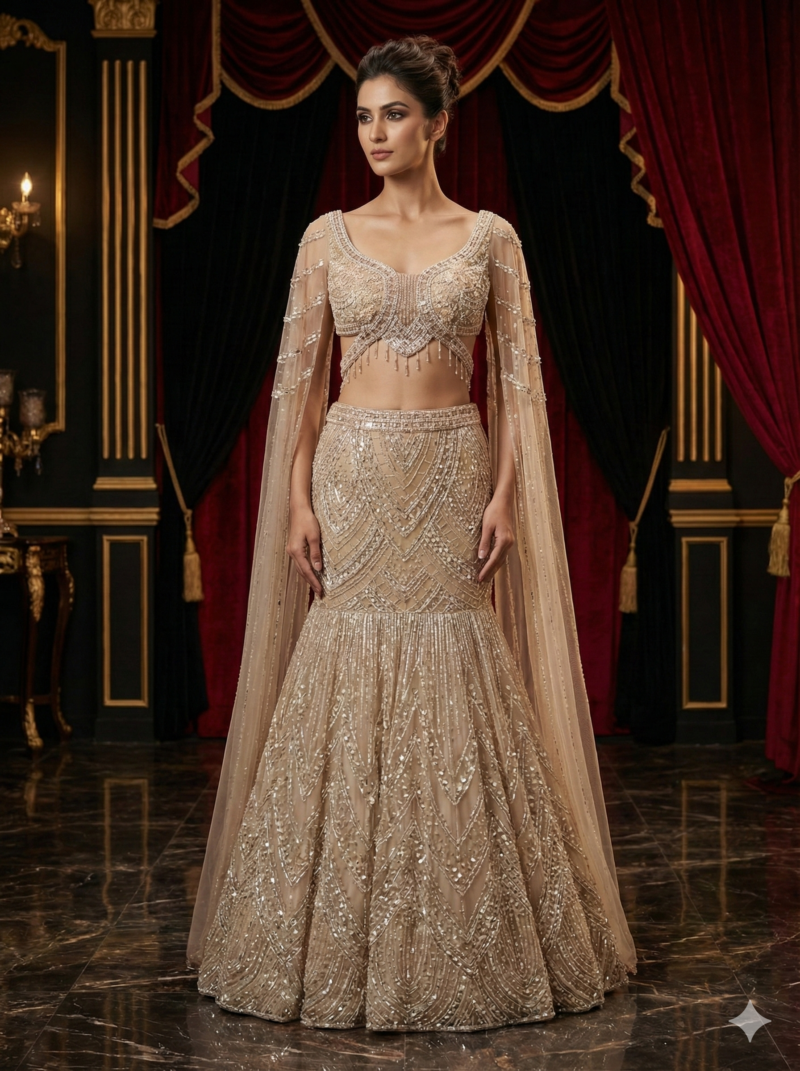 Champagne Pearl Grace Lehenga