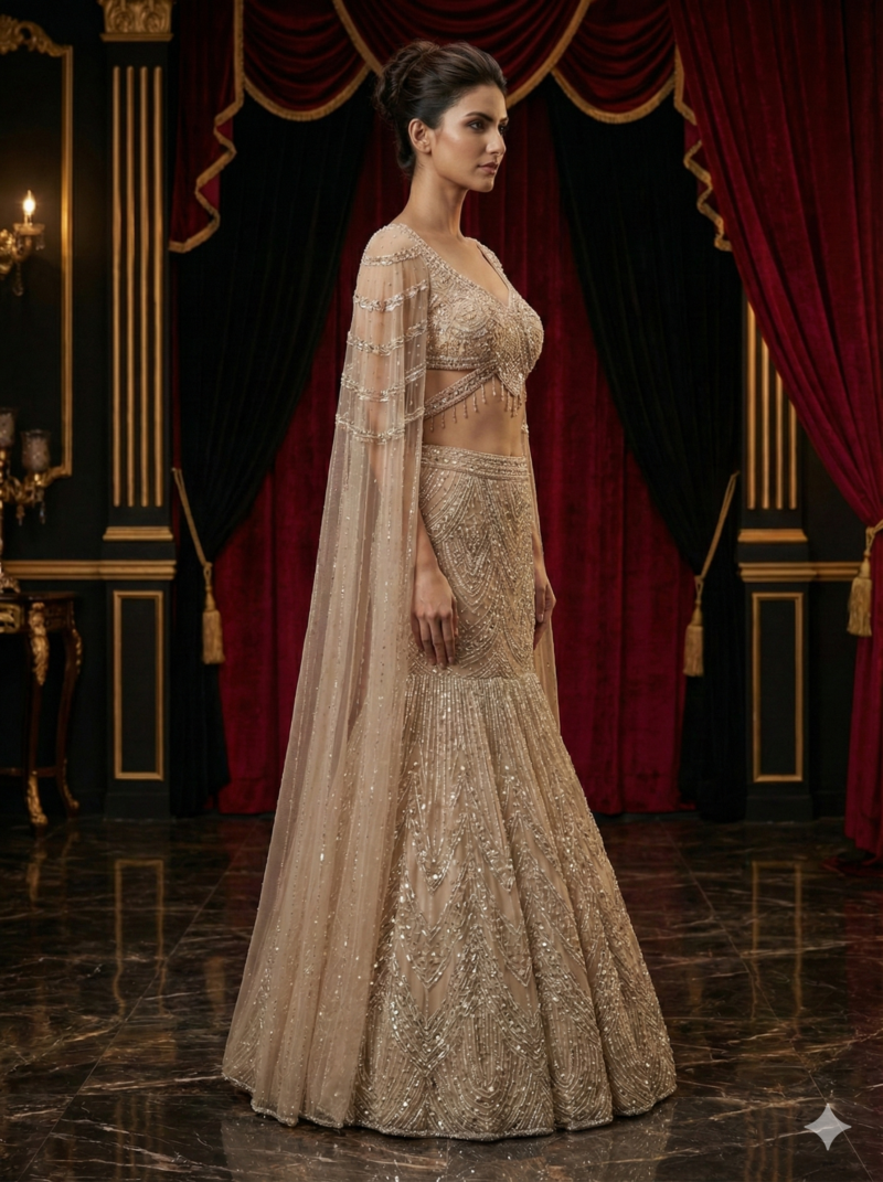 Champagne Pearl Grace Lehenga