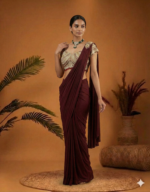 Royal Wine Saree with Golden Embroidered Blouse