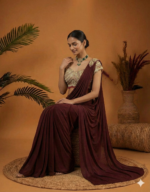 Royal Wine Saree with Golden Embroidered Blouse