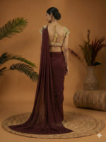 Royal Wine Saree with Golden Embroidered Blouse
