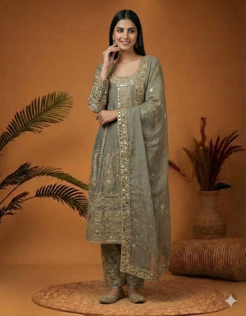Premium Embroidered Anarkali Suit Set with Dupatta