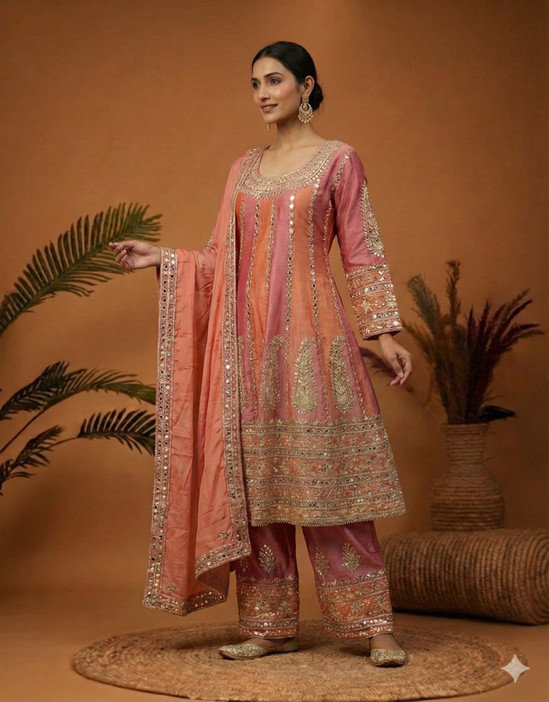 Premium Embroidered Anarkali Suit Set with Dupatta