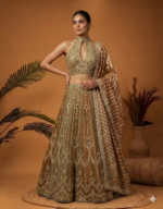 Antique Gold Halterneck Embroidered Lehenga Set