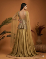 Golden Embroidered Peplum Lehenga Set