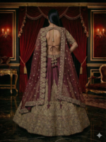 Deep Maroon & Antique Gold Embroidered Bridal Lehenga Set