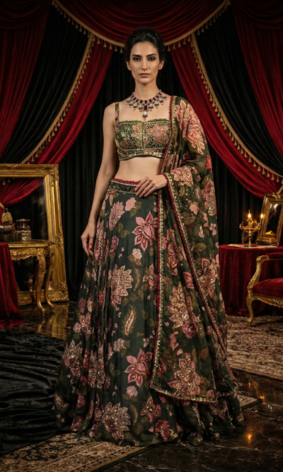 Royal Floral Print Lehenga Set