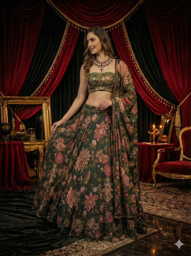 Royal Floral Print Lehenga Set