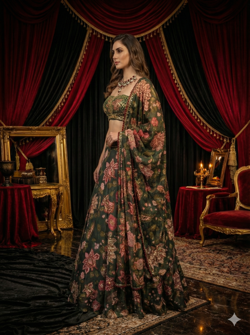 Royal Floral Print Lehenga Set