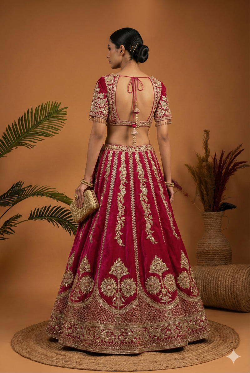 Magenta Embroidered Bridal Lehenga Set