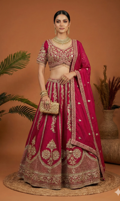 Magenta Embroidered Bridal Lehenga Set