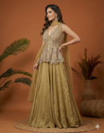 Golden Embroidered Peplum Lehenga Set