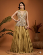 Golden Embroidered Peplum Lehenga Set