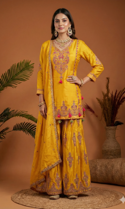Luxury Raw Silk Ethnic Suit Set in Regal Hues