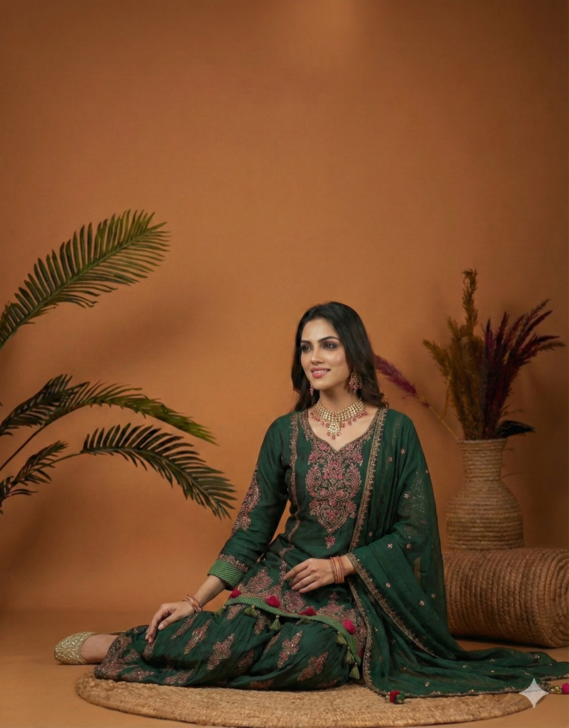 Luxury Raw Silk Ethnic Suit Set in Regal Hues