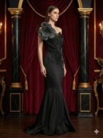 One-Shoulder Floral Embellished Gown