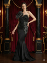 One-Shoulder Floral Embellished Gown