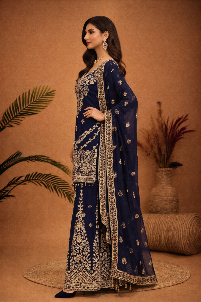 Royal Navy Embroidered Sharara Set