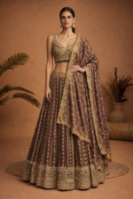 Chocolate Brown Embroidered Lehenga Set