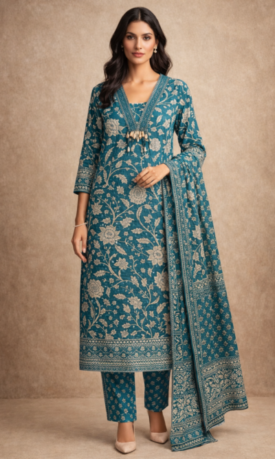 Emerald Teal Floral Suit Set