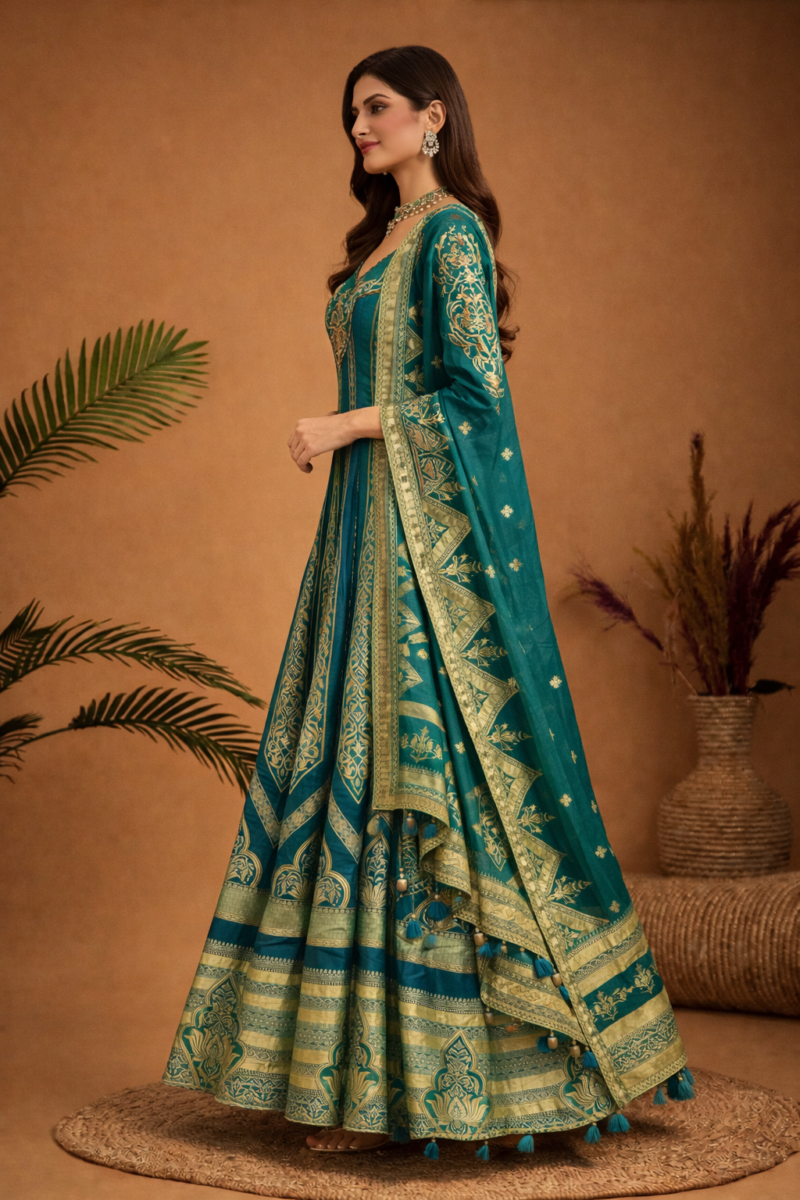 Elegant Emerald Green Flared Anarkali