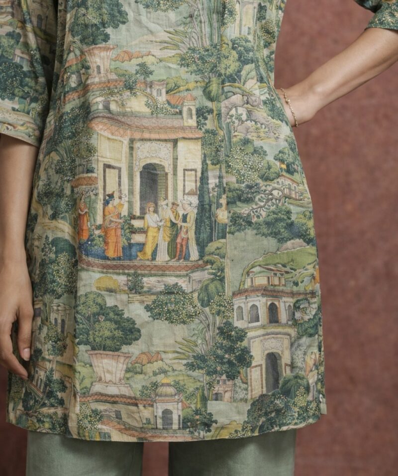 Olive Green Artistic Print Suit Set