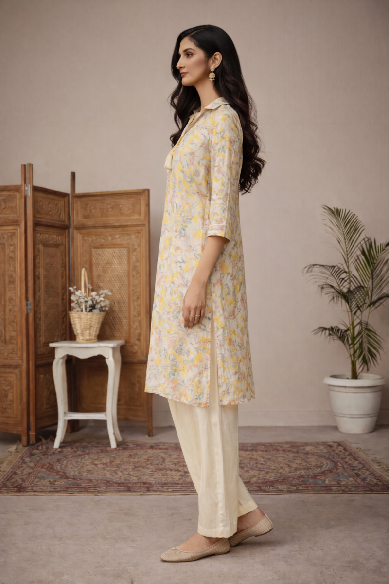 Yellow Floral Masleen Cotton Suit Set