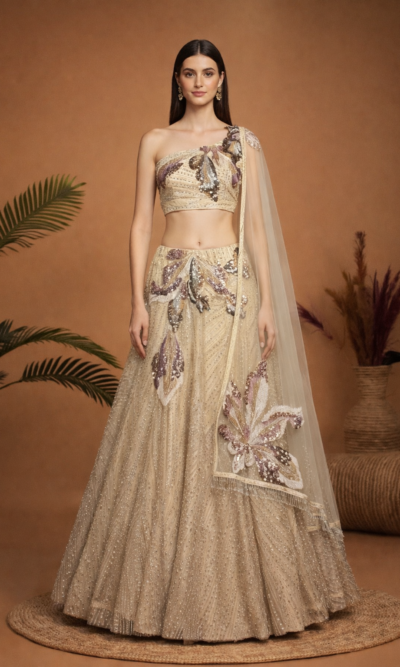 Champagne Gold Embellished Lehenga Set